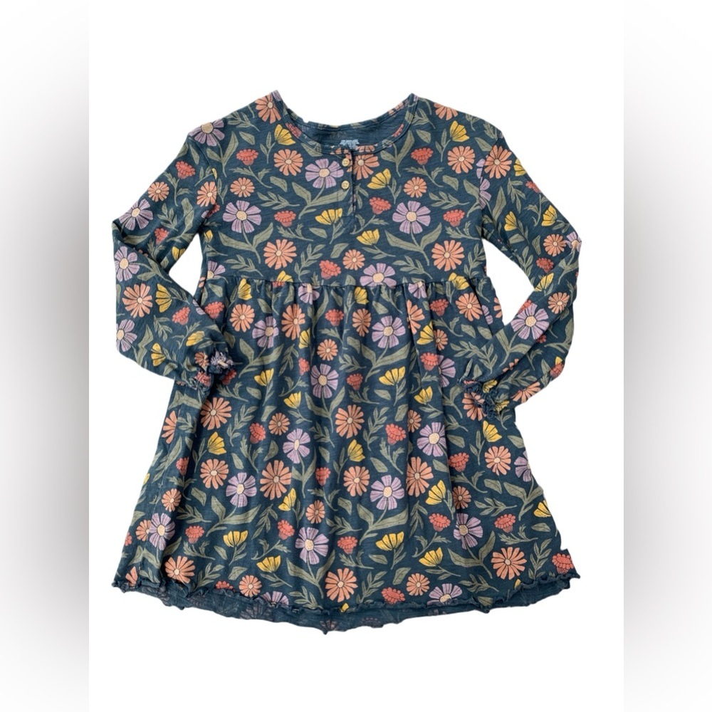 Little Co. Size 7 Fall Floral Lettuce Edge Long Sleeve Organic Dress